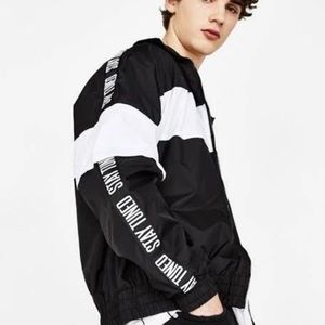 Bershka Stay Tuned Colorblock Lightweight Black White Track Windbreaker …